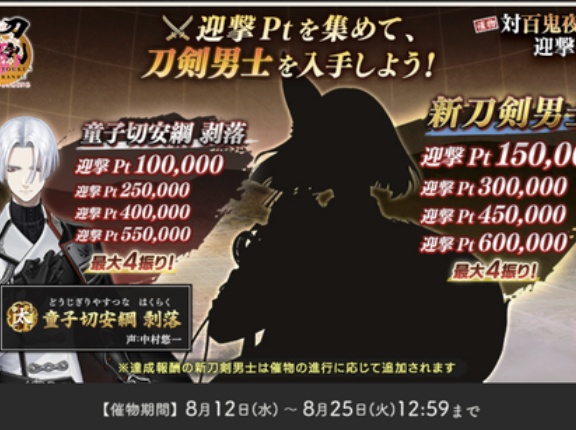 【2026年レイド】刀剣乱舞「対百鬼夜行迎撃作戦」攻略、迎撃ptノルマ【8/25まで】