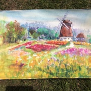 ジャスミンの風が通る丘 　　水彩画原画 水彩画原画 湘南片瀬海岸の風景 ＃687 | iichi 日々の暮らしを