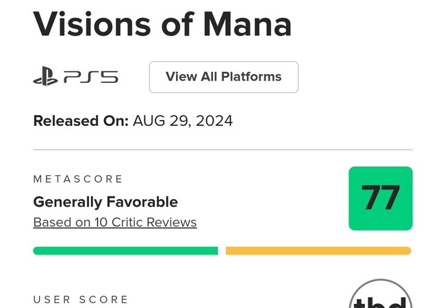 聖剣伝説 VISIONS of MANA、メタスコア77