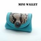 新作は本革レザーミニウォレットミニ財布本物蛇革パイソンブルーレディース財布かわいい財布コンパクト