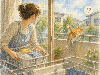 最近うちで飼いだした猫が、洗濯物を取り込んでいる間にﾍﾞﾗﾝﾀﾞから出ていってしまった。