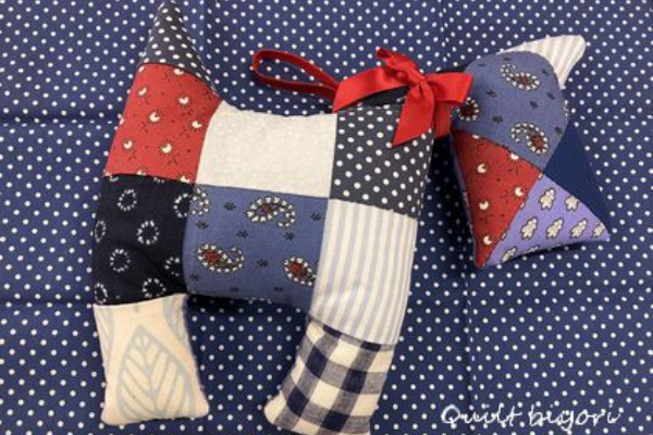 猫型ミニバスケット パッチワークキルト 猫グッズ 猫雑貨 パッチワーク