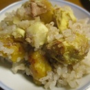 栗ご飯　玉ねぎの苗植えと花の寄せ植え