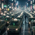【生成AI】変な夢に出てきた科学特捜隊（？）の飲み会＆スズキ・ラパンタクシー