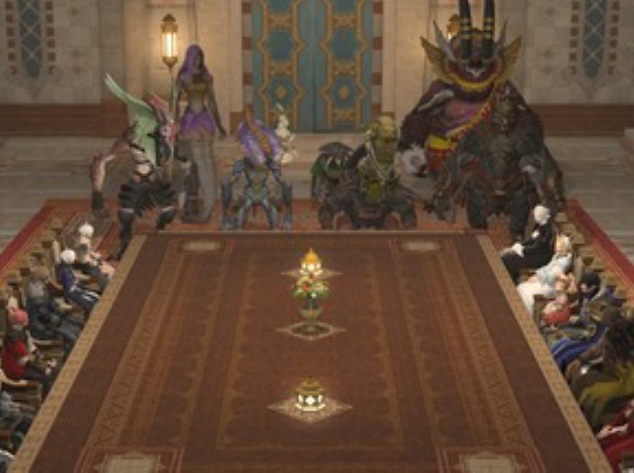 【FF14】各国のトップたちによる会談シーン、友好部族だけ立たせてるのは可哀そうと話題に。「立食にすべきだった」「実際は座るモーションが…」
