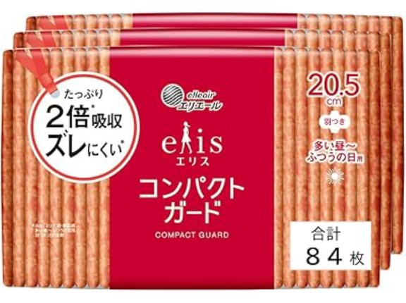 【実質662円】エリス コンパクトガード 羽つき 20.5cm 多い昼～ふつうの日用 84枚 28枚×3パックがプライムデー特価