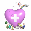 #医療が充実した街救急車イラスト #医療が充実した街で生活する家族イラスト #輝くハートと妖精イラスト