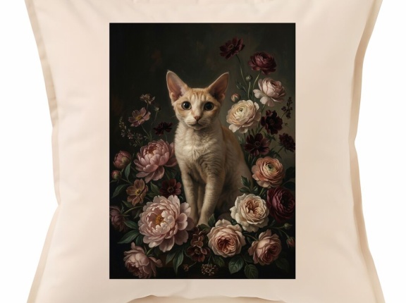 デボンレックスの花の油絵風アートクッションができました！
