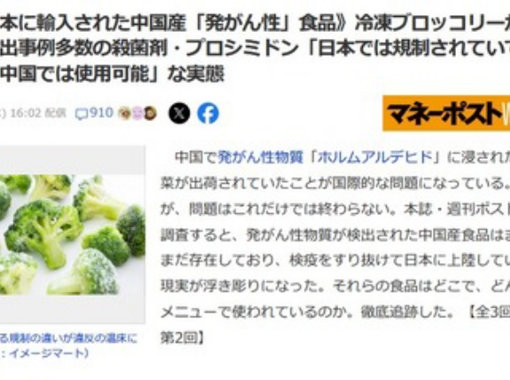 中国産冷凍ブロッコリーなんかヤバそう 日本に輸入された中国産｢発がん性｣食品