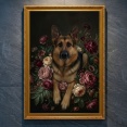 ジャーマンシェパードの花の油絵風アート額装プリントができました！