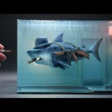 『水槽の中を泳ぐマフィアなサメのジオラマを作ってみた』の画像