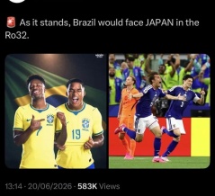 外国人「日本代表はブラジルと当たる可能性が高い、つまりそこで終わりだ」