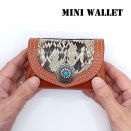 本革 レザー ライダース ミニ ウォレット 本物 蛇革 パイソン × ブラウン 牛革 財布 コインケース 小銭入れ  handmade leathercraft