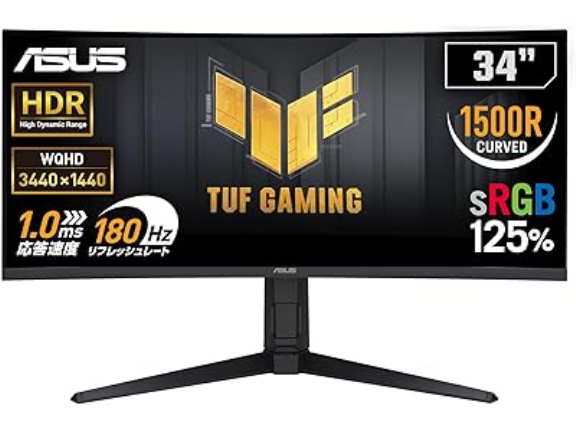 【実質35,442円】ASUS 湾曲ゲーミングモニター TUF Gaming VG34VQL3Aが23％ポイント還元。34型ウルトラワイド、3440×1440