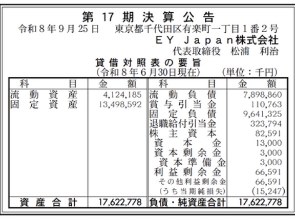 EY Japan 決算公告（第17期）