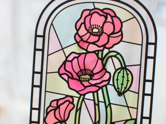 大人のステンドグラス風シールぬりえ