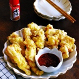 『鶏天にはめんつゆとにんにくでしっかりと下味をつけつつ減塩★たれもポン酢と七味唐辛子で減塩仕様ながらウマウマ♪「七味ポン酢たれde鶏胸肉の天ぷら」【レシピ1976】【スパイス大使】』の画像