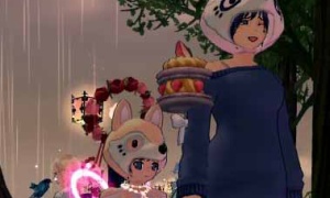 目が充血しているタヌキ帽子