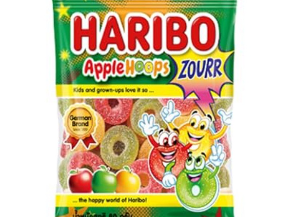 【990円】ハリボー サワーアップルリング 80g×8個がセール特価。リング状のグミ。3種類のリンゴ味