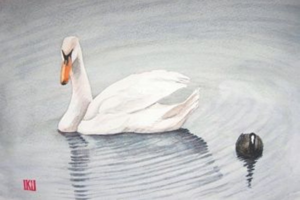 油絵 油彩 油彩画 絵 絵画 【白黒風景のハクチョウ池】 油絵 油彩 油彩画 絵 絵画 【白黒風景のハクチョウ池】