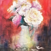 透明水彩画「青の世界（芍薬）」冷え冷えで完成で～す☆ : 水彩