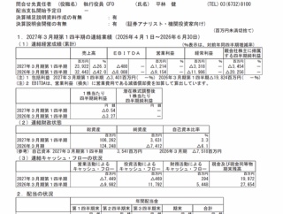 ジャパンディスプレイ 2027年3月期第1四半期決算