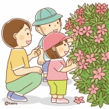 『【クリップアート】ツツジの花をながめる子どもたちと保育士さん』の画像
