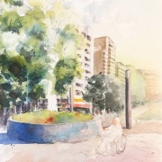 透明水彩画「憩い」（横浜の公園でみかけた風景） : 水彩的生活