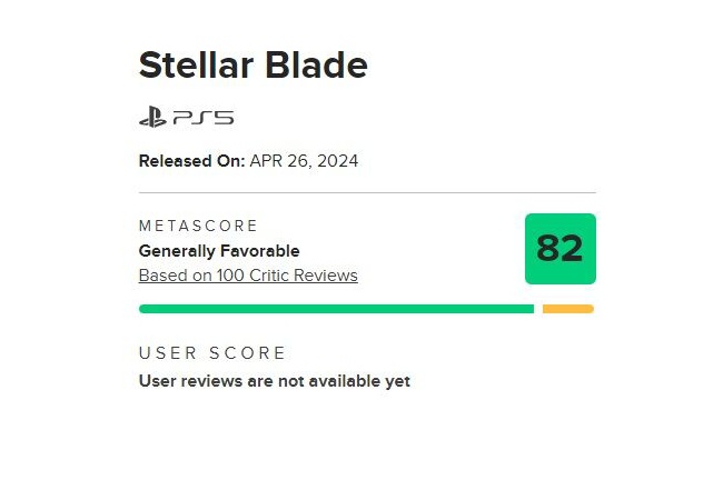 Stellar Blade、メタスコア82