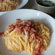 カルボナーラそうめん。と、ゴールドなしずく作りました。