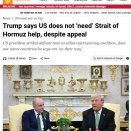トランプ大統領、ホルムズ海峡問題への支援要請にもかかわらず、米国は「支援を必要としていない」と発言