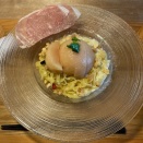 -1878杯目- 夏の食事と初めてのフルーツラーメン「伊太そば」の"桃の冷製カルボナーラ"&"水餃子"@実籾