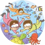 『【クリップアート】ダイビングをする親子のイラスト』の画像