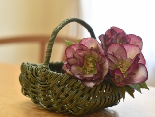 【エコクラフト】紙バンドかごを防水加工♬庭のクリスマスローズを飾る春の花かごに✨