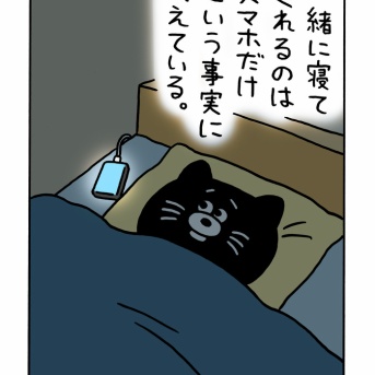 耐えネコ「一緒に寝てくれるのはスマホだけという事実に耐えている」