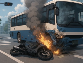 【悲報】バイクがセンターライン超えて反対車線飛び出し路線バスと正面衝突しライダー死亡→バス運転手逮捕