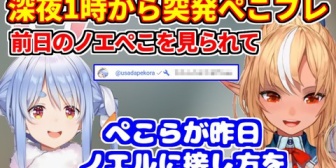 【ホロライブ】深夜1時に始まる突発ぺこフレ。前日のノエぺこコラボでの相談を見られてて…
