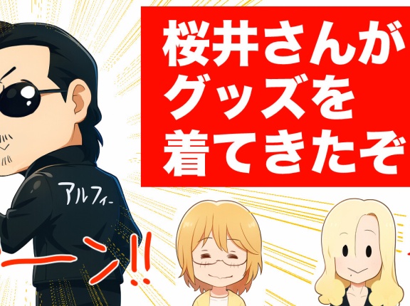 【THEALFEE】『アルフィー桜井さんがグッズを着用！それを見た高見沢さんの反応がオモロだった」アルフィー漫画イラストマンガ