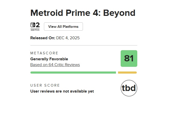メトロイドプライム4メタスコア81wwwwwwwwww