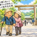 伊勢神宮で、婆の健康を祈る