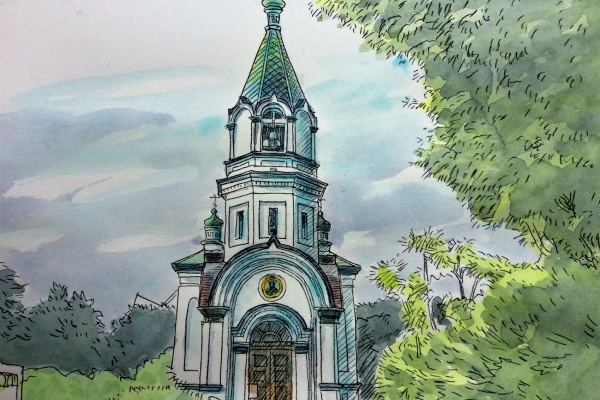 田辺三重松　素描(スケッチ画) 函館ハリストス正教会　スケッチ画　絵画 田辺三重松 素描(スケッチ画) 函館ハリストス正教会 スケッチ画