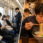 【謎】中国人「日本人、蕎麦やラーメンはズルズルすするのに電車では静かにしろって何でなの？」