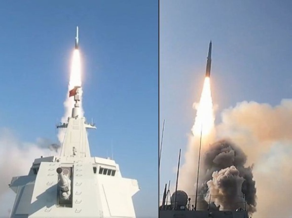 中国海軍の055型ミサイル駆逐艦から発射されたYJ-20極超音速対艦ミサイルの映像！