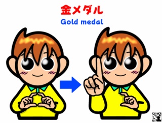 ★国際手話：【金メダル】【銀メダル】【銅メダル】