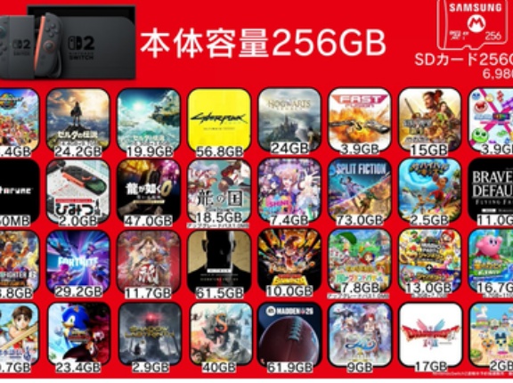 Switch2に新作ソフト2本ダウンロード版で買ったら100ギガ近く容量取られたんだが