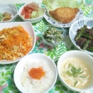 豚ロースのチーズ挟み揚げと牛筋とうりずん豆の甘辛炒めでお昼ご飯。