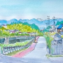 町田・鶴見川から富士山をスケッチ