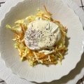 昨日の「3分クッキング」のレシピ【春野菜のコールスロー ポーチドエッグのせ】をちょっとアレンジ☘️