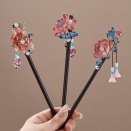 木製かんざし 七宝焼き牡丹かんざし 一本差し