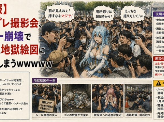【悲報】コスプレ撮影会、マナー崩壊で完全に地獄絵図になってしまうｗｗｗｗｗ【Pickup】